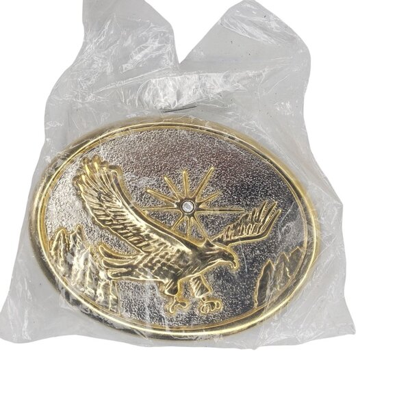 Eagle Star Sun Burst Belt Buckle Silver Gold Tone New Western Style Bird - Picture 1 of 8